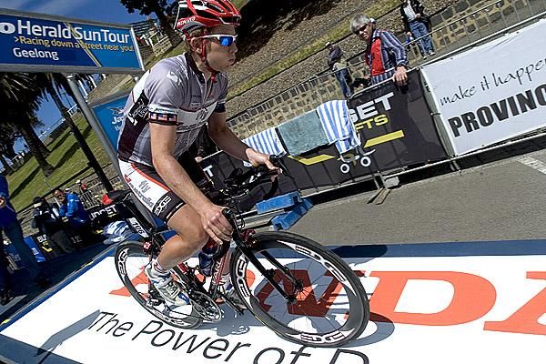 Benjamin King (Fly V Australia) begins his ride against the clock in Geelong.