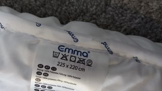 Close up of label and edge of Emma Cloud duvet