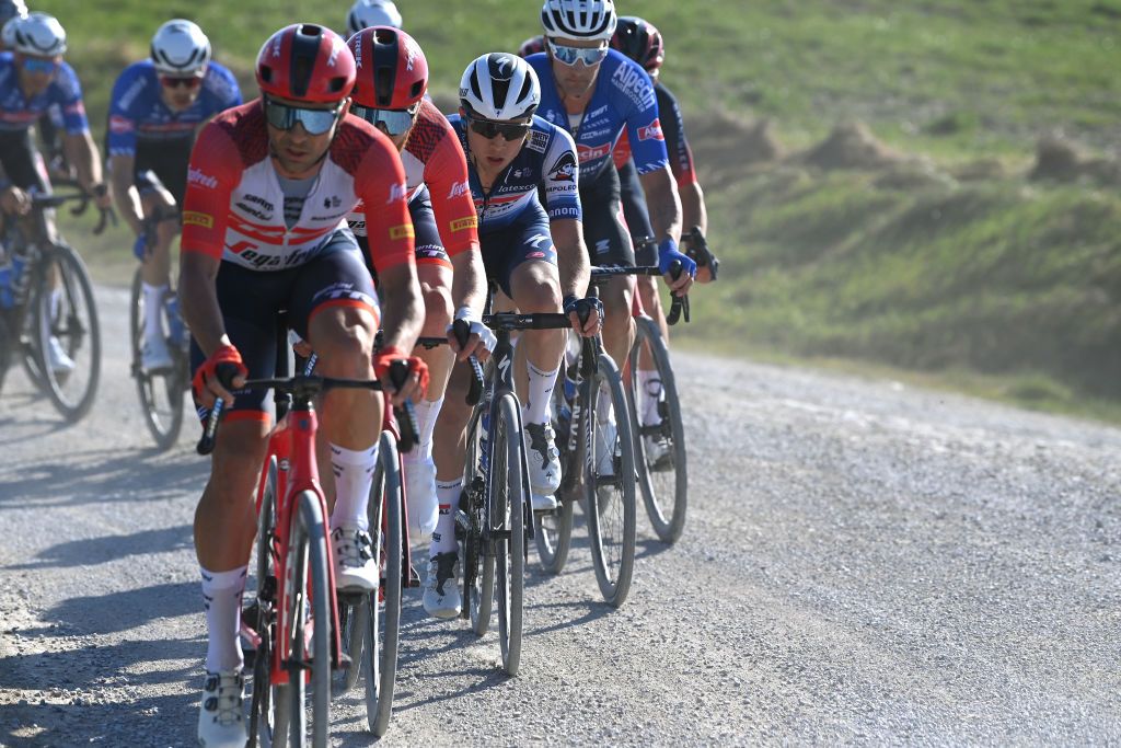 Trek-Segafredo lead the Strade Bianche peloton