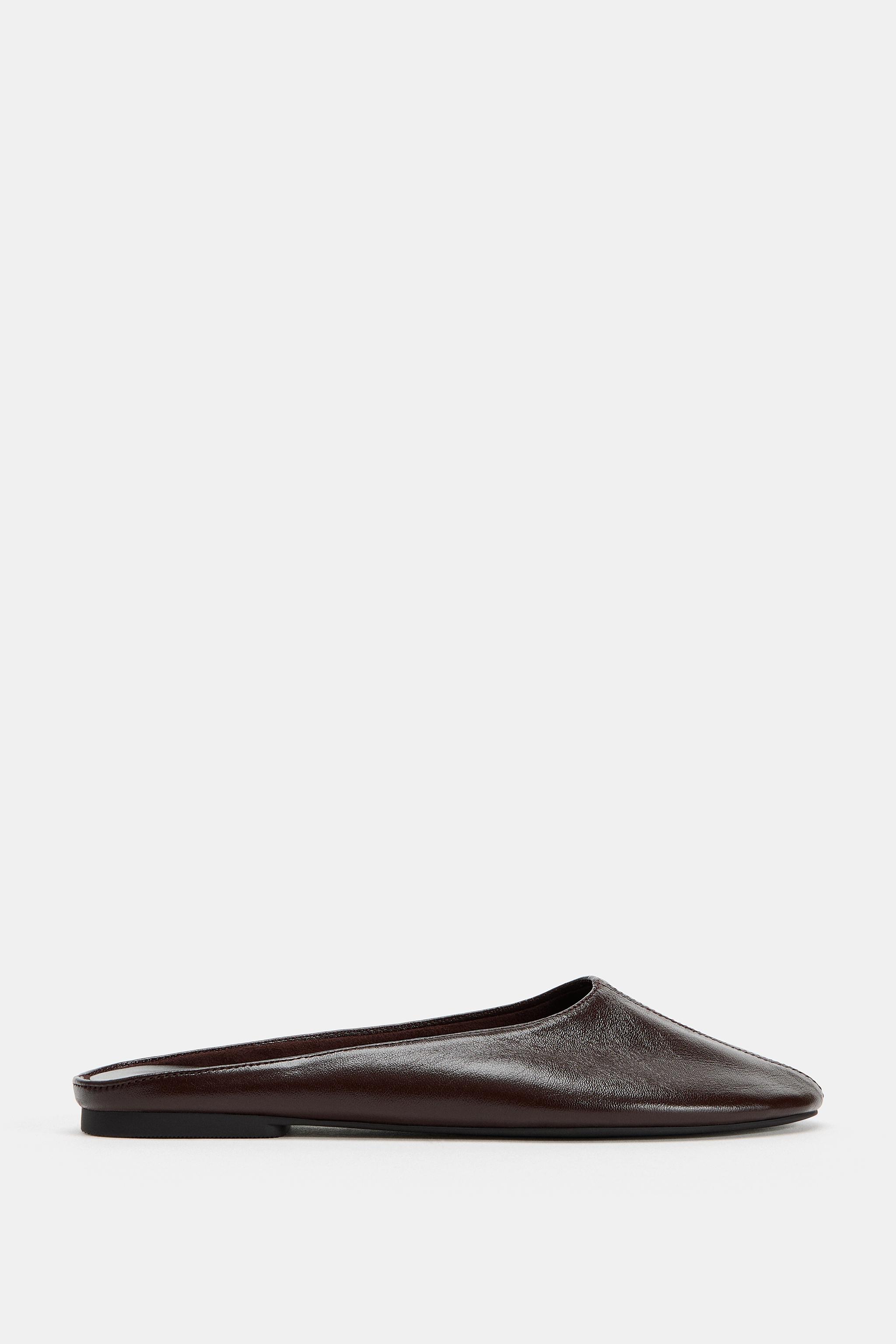 Leather Slingback Shoes - Chocolate Brown - 2
