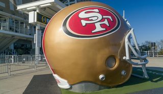 San Francisco 49ers life size helmet outside Levi's Stadium