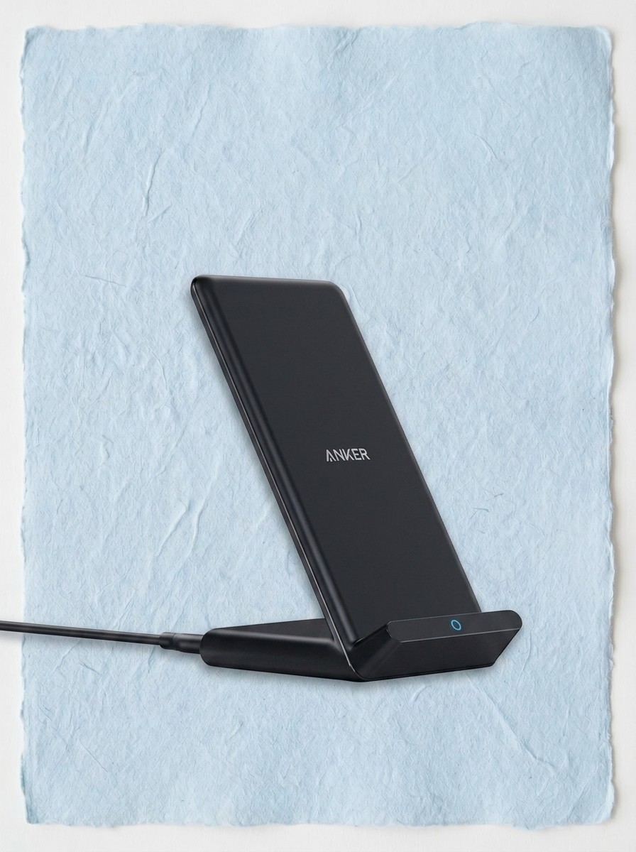 Anker office tech on a textured pale blue background