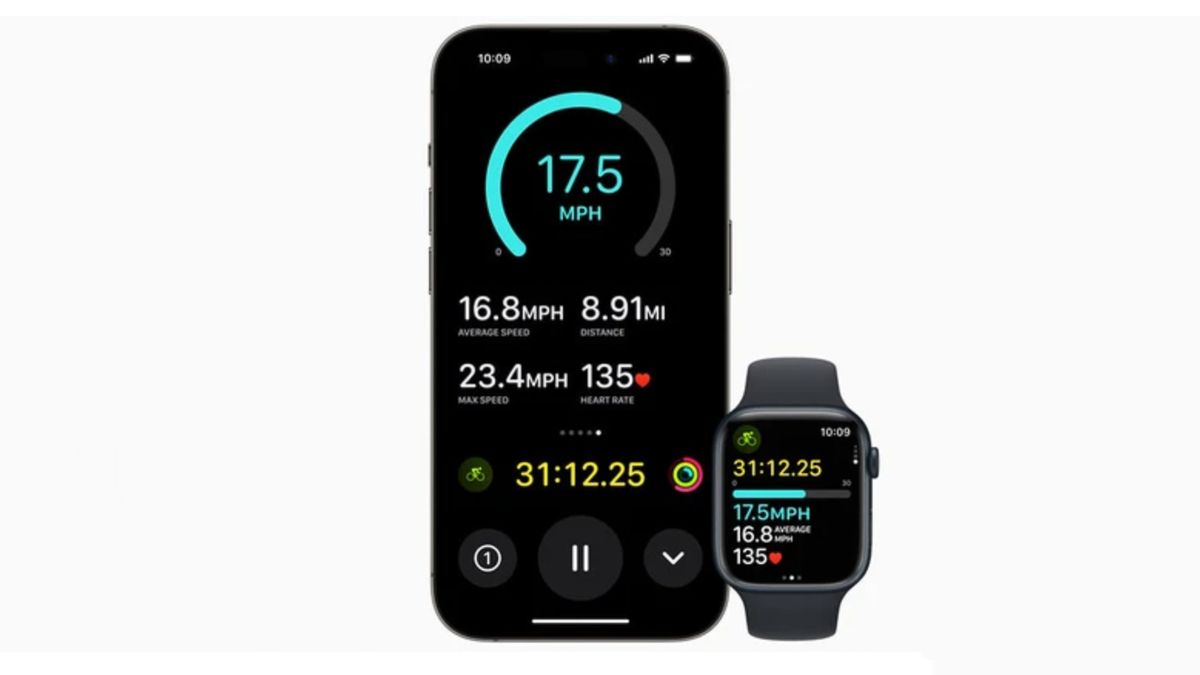 Apple watch with an iPhone showing cycling stats detail