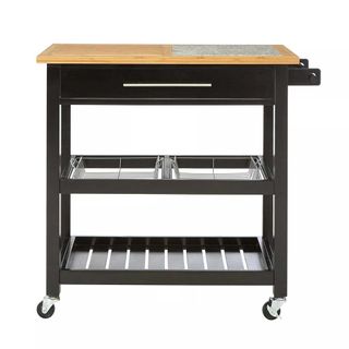 black kitchen trolley on wheels with granite worktop