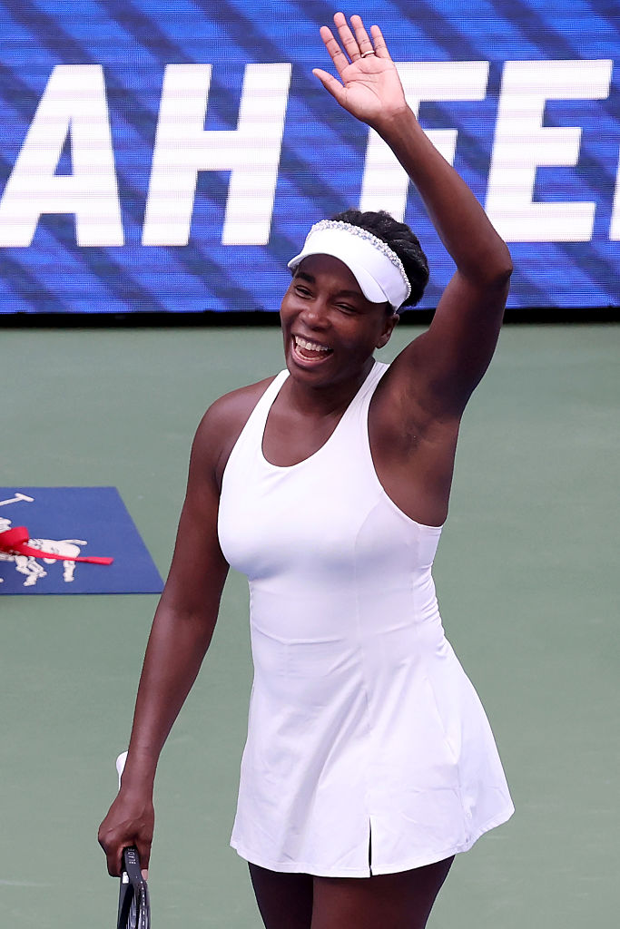 Venus Williams competed in the doubles match at the 2025 US Open in a white tennis dress from H&amp;amp;M