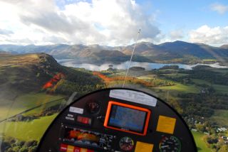 View from the auto gyro cockpit - flying over the Lake District