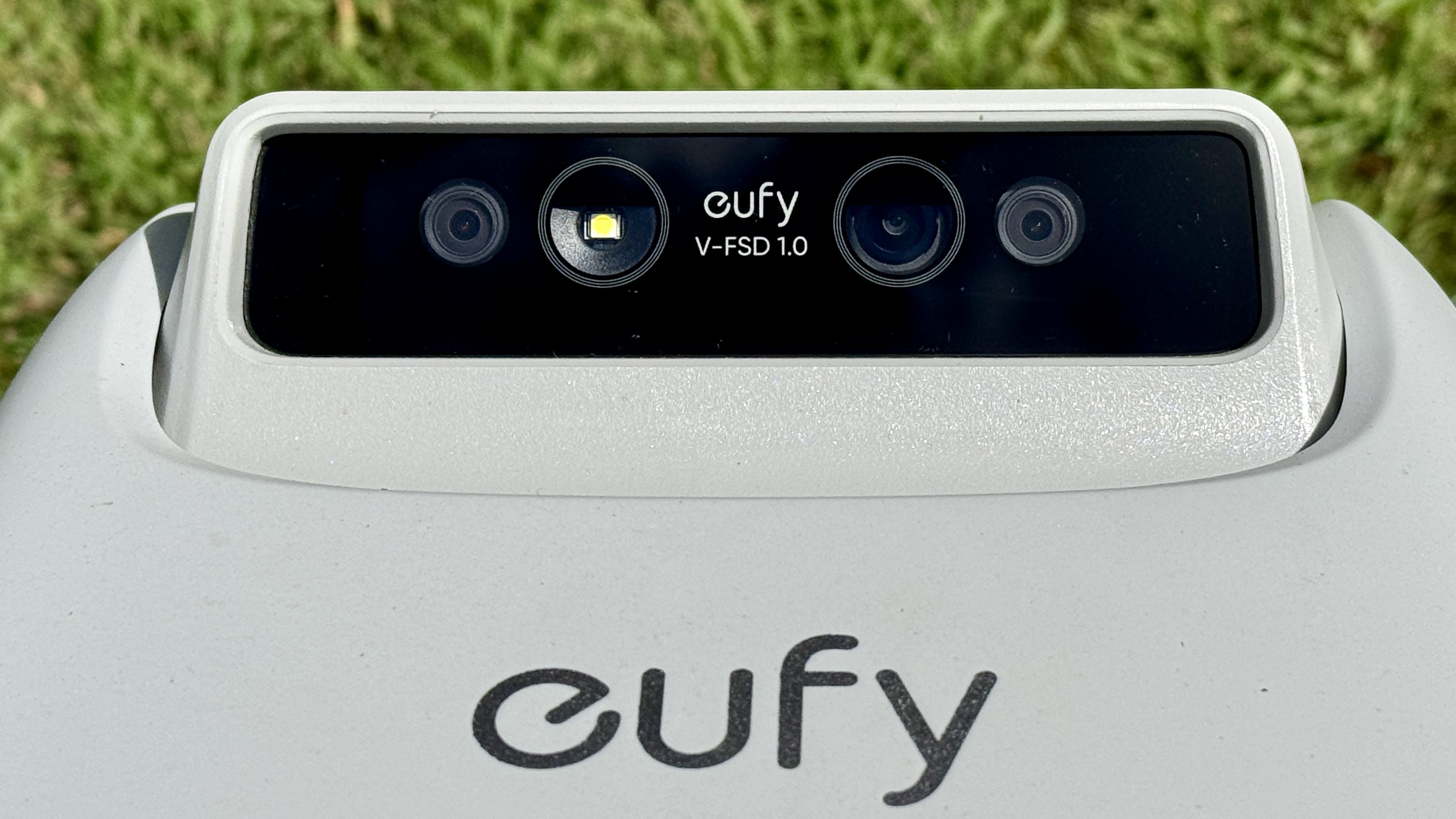 Close up of cameras on Eufy E15 robot lawn mower