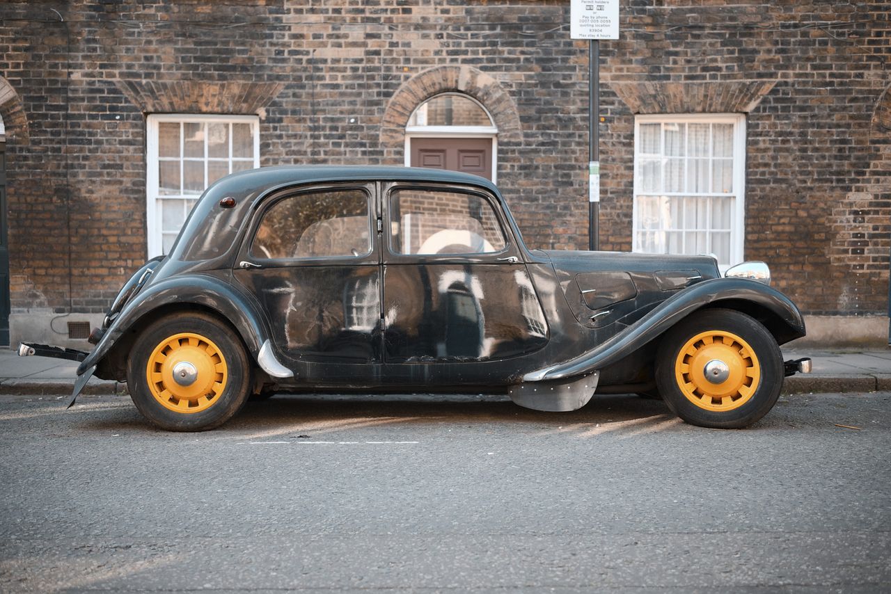 London street photo of vintage car, taken with the Sigma BF camera and Sigma 35mm F2 DG lens