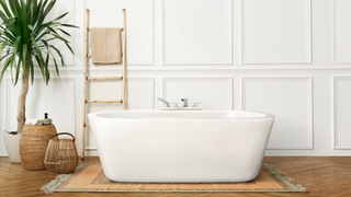 Bathroom with straw baskets