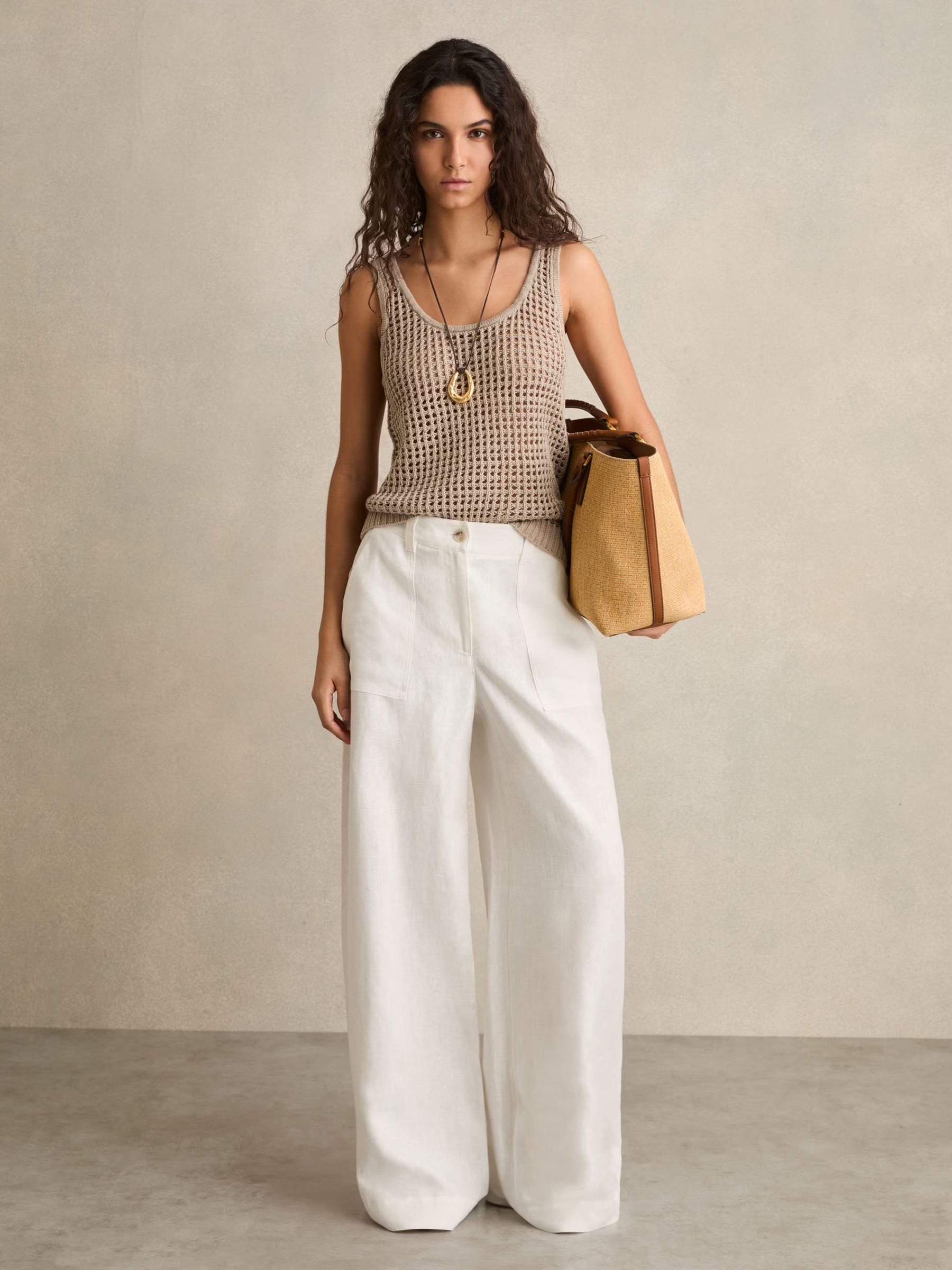 Reiss, Ashby Linen Wide-Leg Trousers