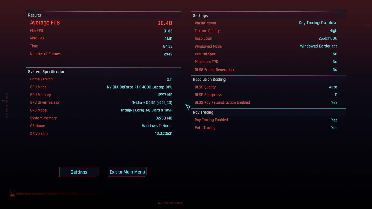 ASUS ROG Zephyrus G16 Cyberpunk 2077 benchmark.