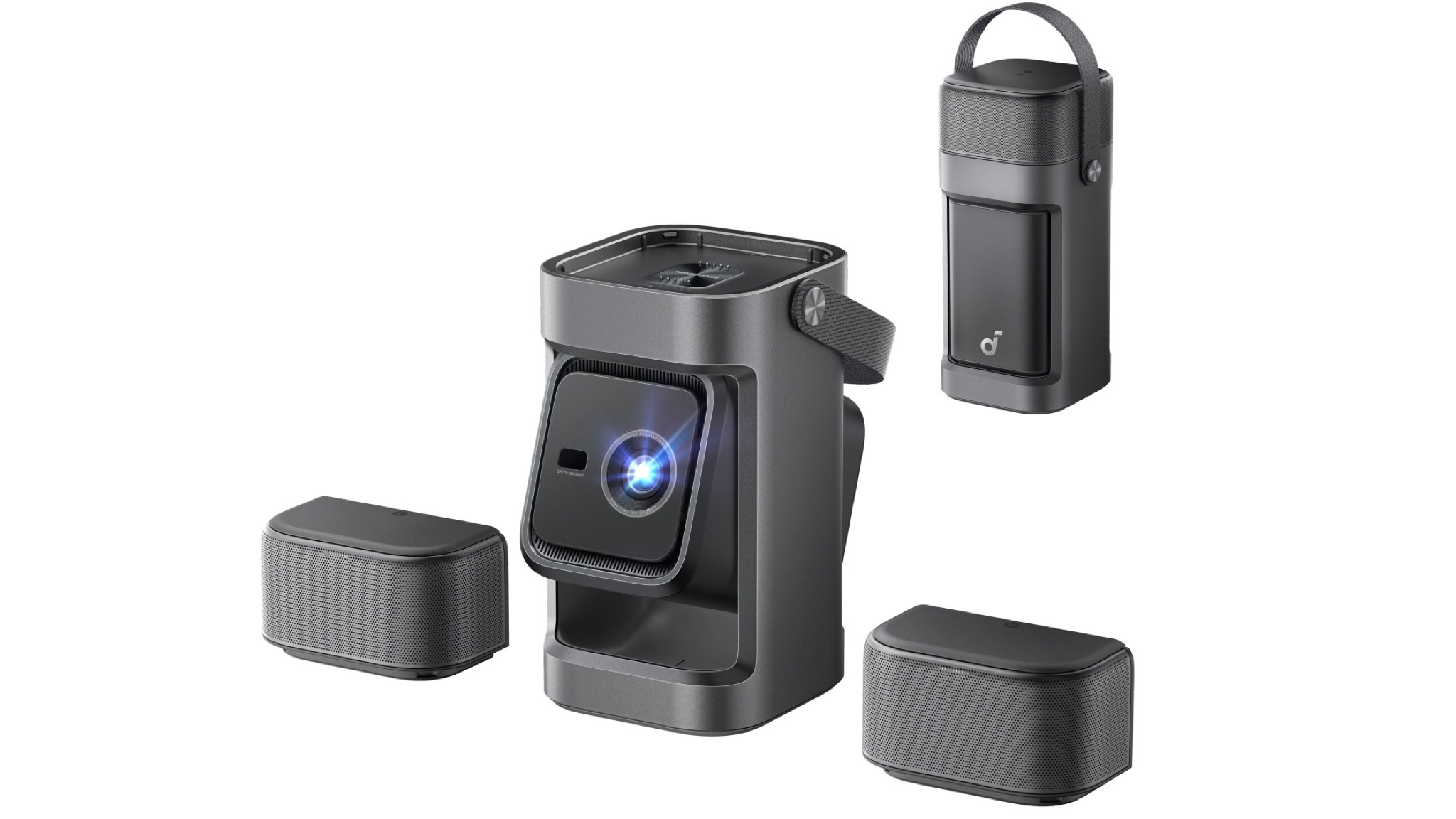 Product shot of the Anker Nebula P1 projector on a white background