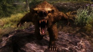 Best Skyrim mods — a close-up view of a roaring were-bear's fanged maw