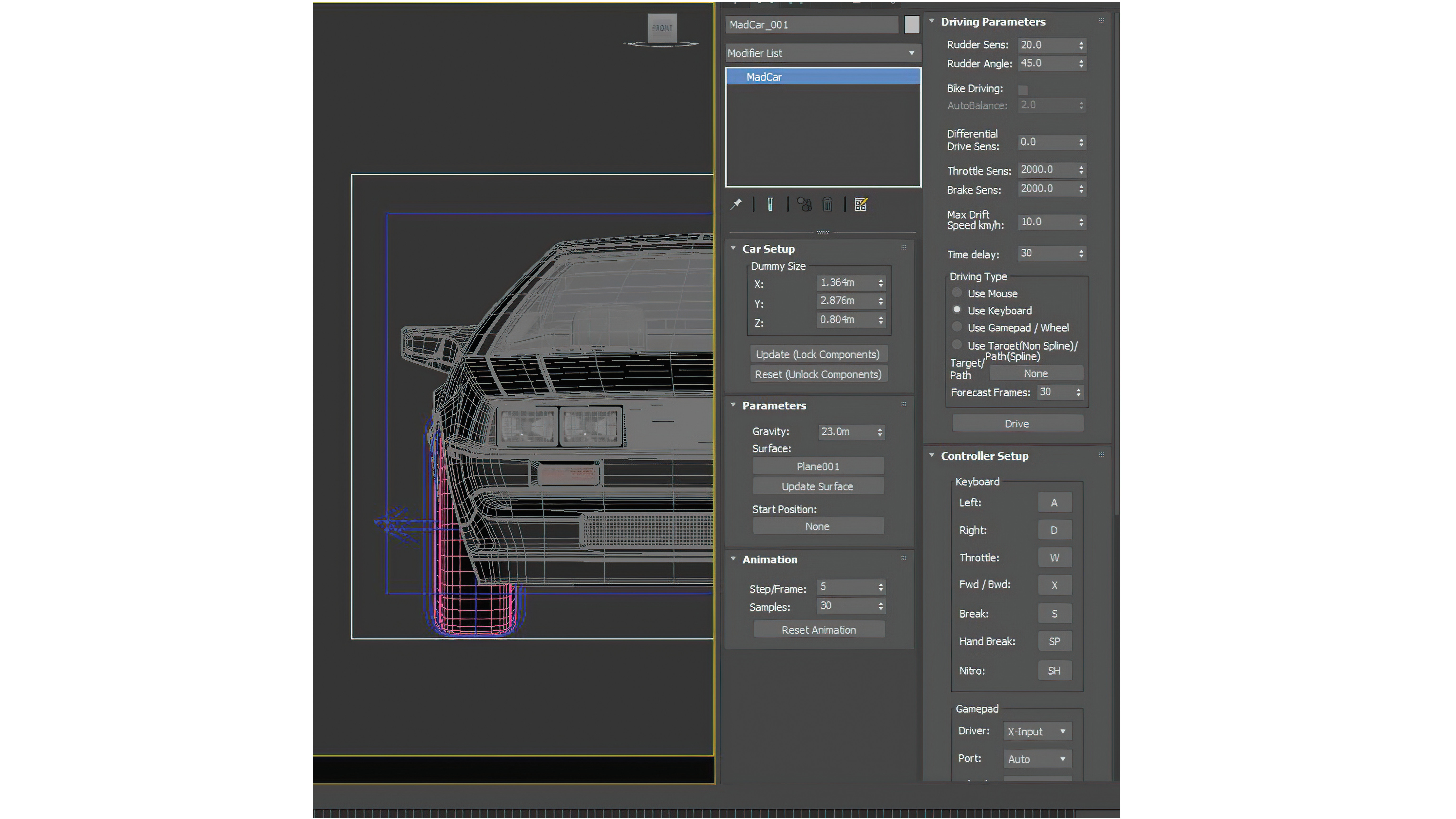 Creating an animation of a moving vehicle in 3ds Max, using the 3ds Max plugin 'MadCar'