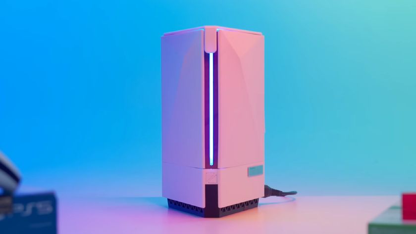 The custom Ningtendo PXBOX 5 console sits on a table