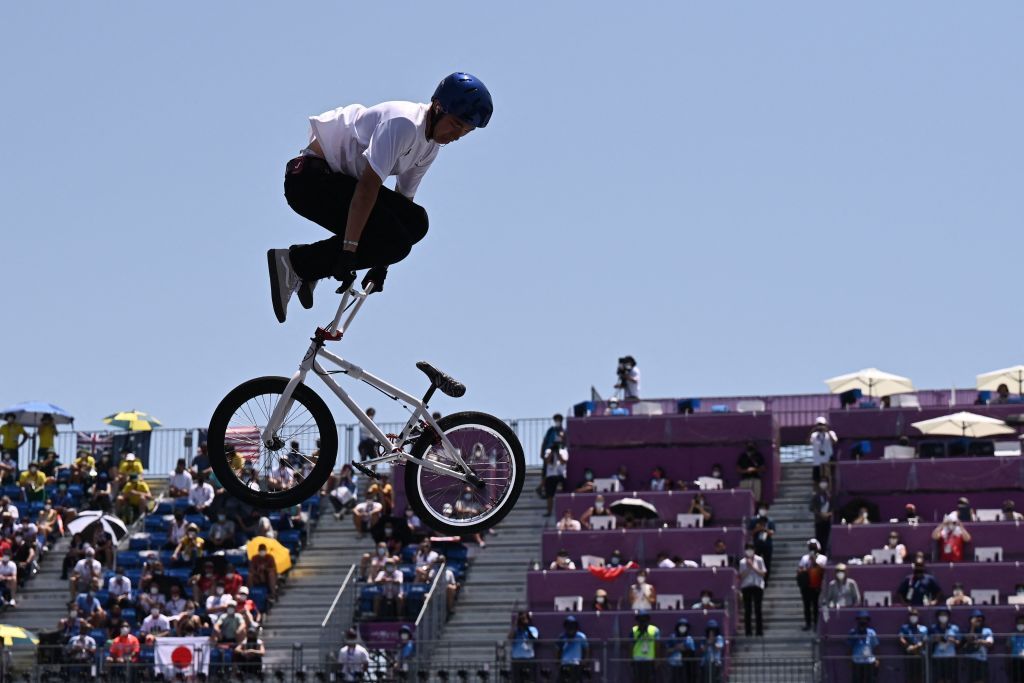 Japans Rim Nakamura competes in the cycling BMX freestyle mens park final at the Ariake Urban Sports Park during the Tokyo 2020 Olympic Games in Tokyo on August 1 2021 Photo by Jeff PACHOUD AFP Photo by JEFF PACHOUDAFP via Getty Images