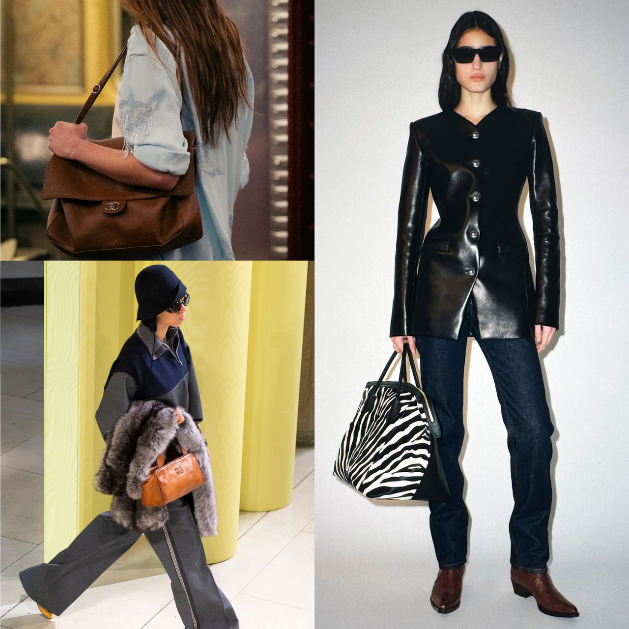 models carrying chanel, miu miu and khaite investment bags