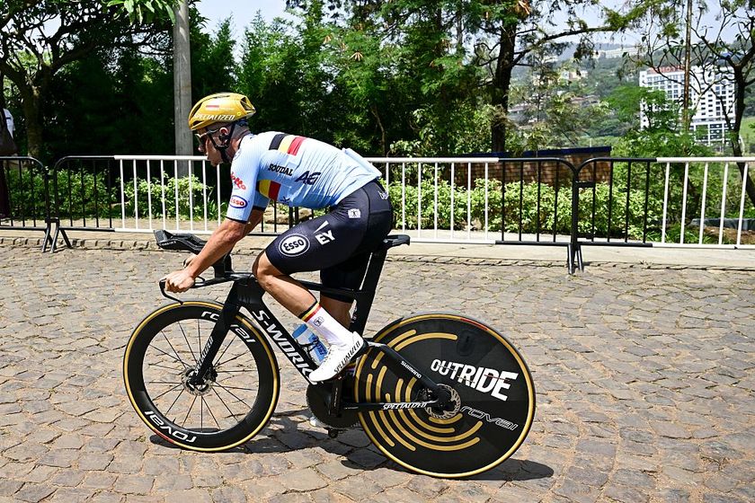 Belgian Remco Evenepoel pictured during a training session ahead of the cycling road World Championship, in Kigali, Rwanda, Saturday 20 September 2025. The road world championships are taking place from 21 to 28 September. BELGA PHOTO DIRK WAEM (Photo by DIRK WAEM / BELGA MAG / Belga via AFP)