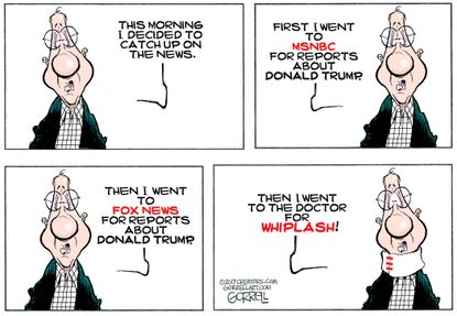 Political cartoon U.S. Trump news cycle MSNBC Fox News