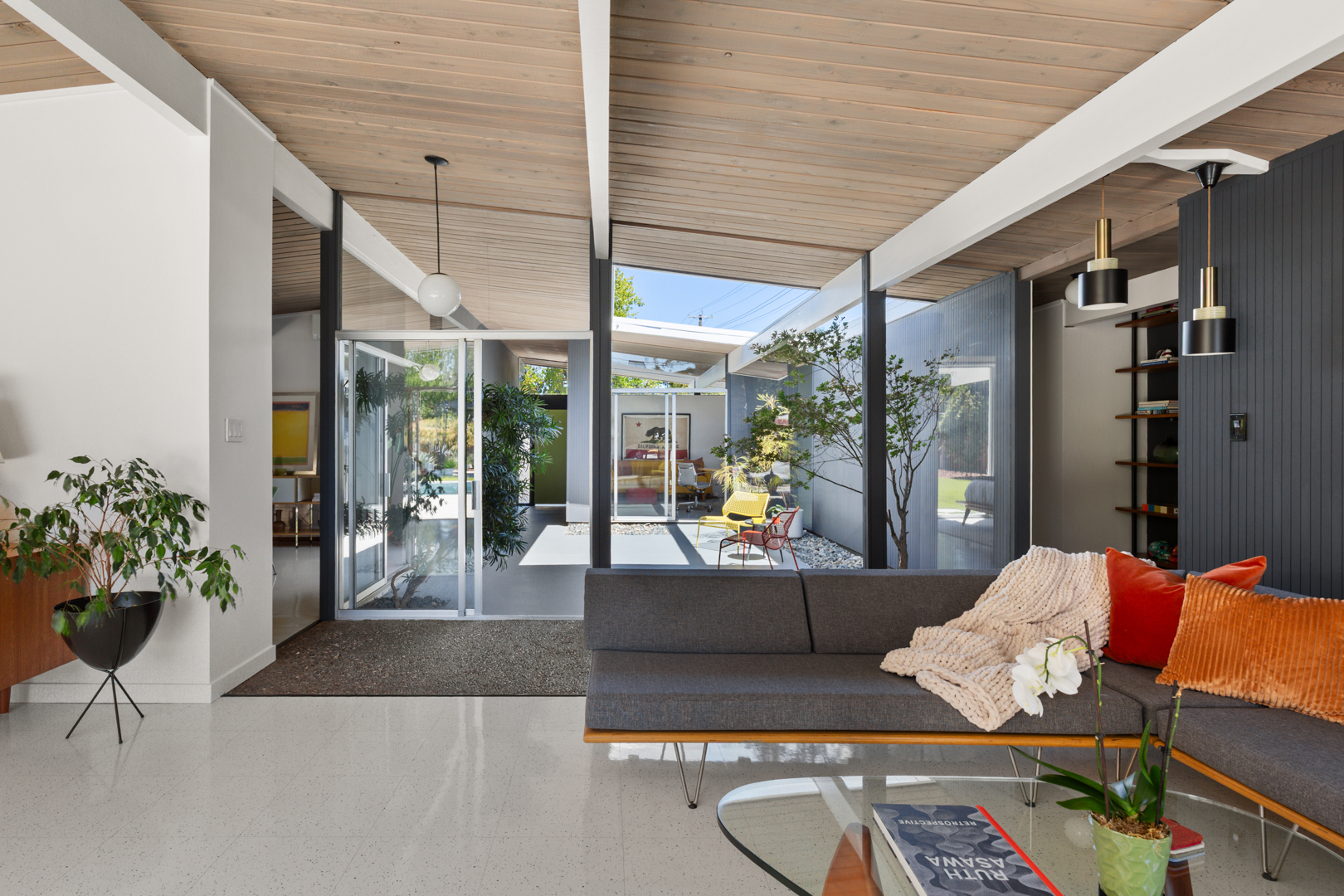 The house is arranged around a central atrium, a classic Eichler device