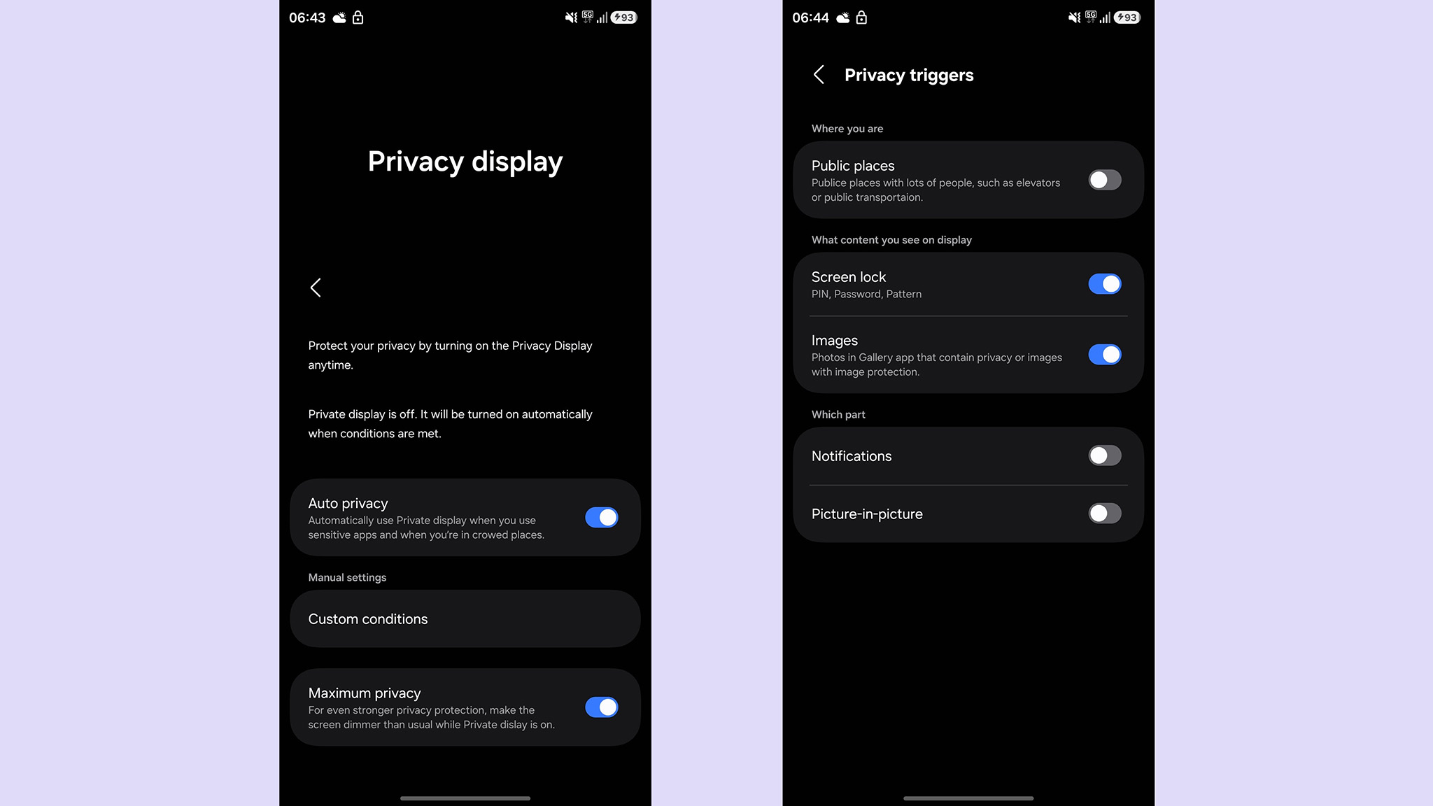 A leak showing a potential Privacy Display feature on the Samsung Galaxy S26 Ultra