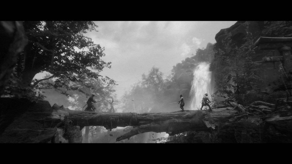 Screenshots from the black and white samurai side-scroller, Trek to Yomi