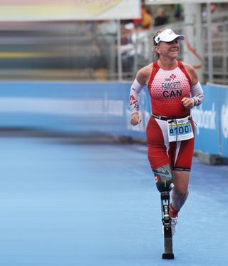 An athlete wearing a prosthetic leg.