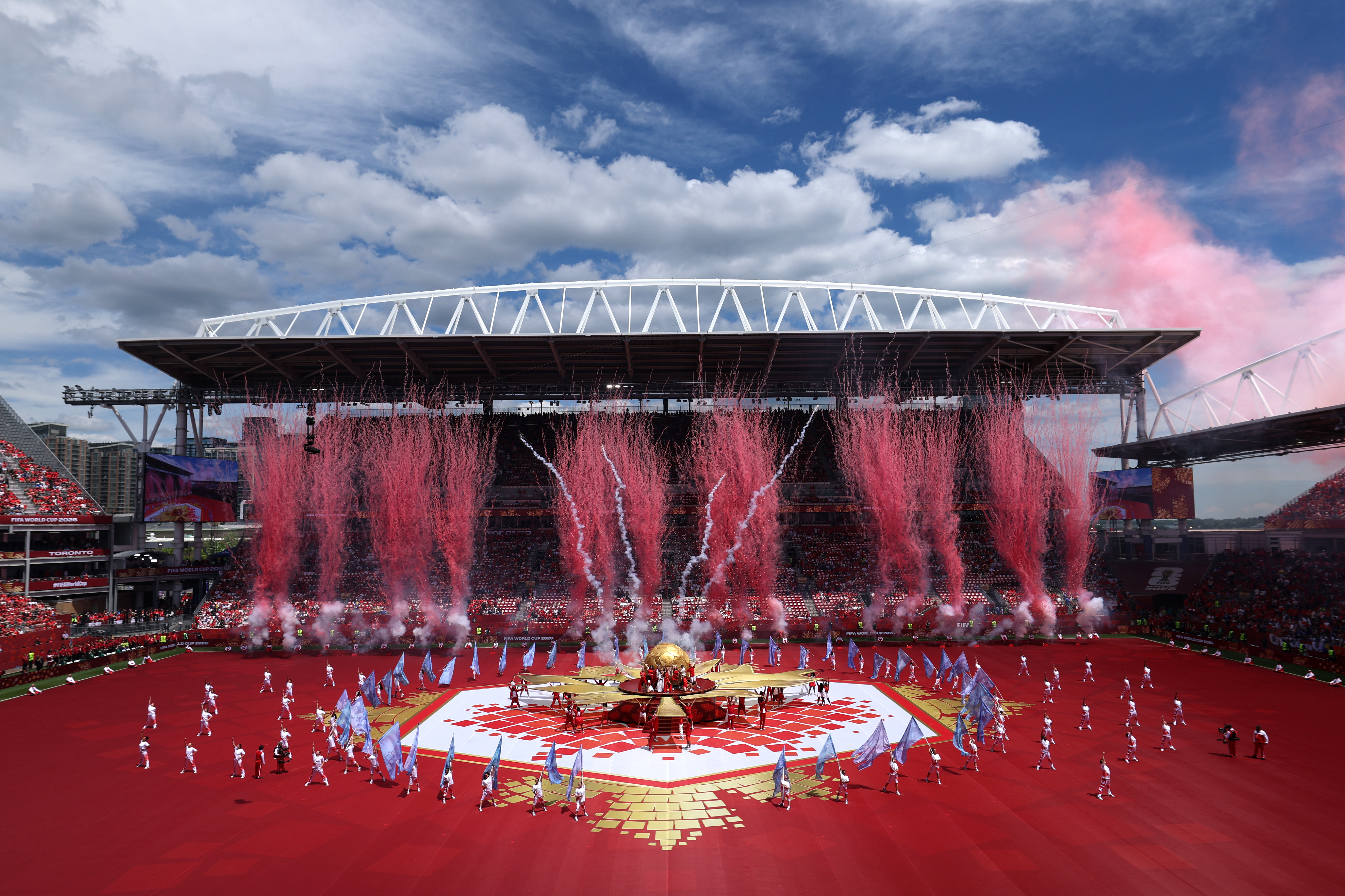 TORONTO, ONTARIO - JUNE 12: A general view as Elyanna and Jessie Reyez perform during the Opening Ceremony before the FIFA World Cup 2026 Group B match between Canada and Bosnia and Herzegovina at Toronto Stadium on June 12, 2026 in Toronto, Ontario. (Photo by Michael Steele/Getty Images)
