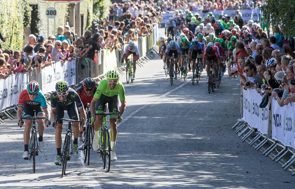 The leaders near the finish of stage 5 at the Tour of Britain.