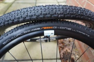 Image shows tread pattern of Schwalbe G-One Ultrabite gravel tires