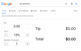 The tip calculator built into Google Search.