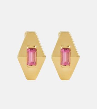 Deco Rombo Mini 9kt Gold Earrings With Tourmaline