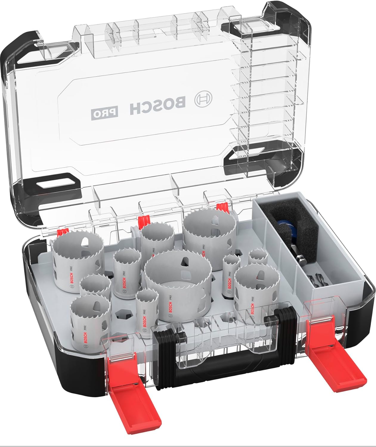 Bosch 14x Pro Multi Material Power Change Plus Hole Saw Set - Transparent Case (for Softwood, Drywall, &amp;Oslash; 20-76 Mm, Professional Accessory Rotary Drill/drivers)