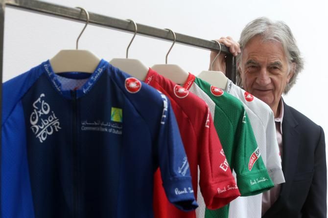Paul Smith shows off the 2015 Dubai Tour jerseys