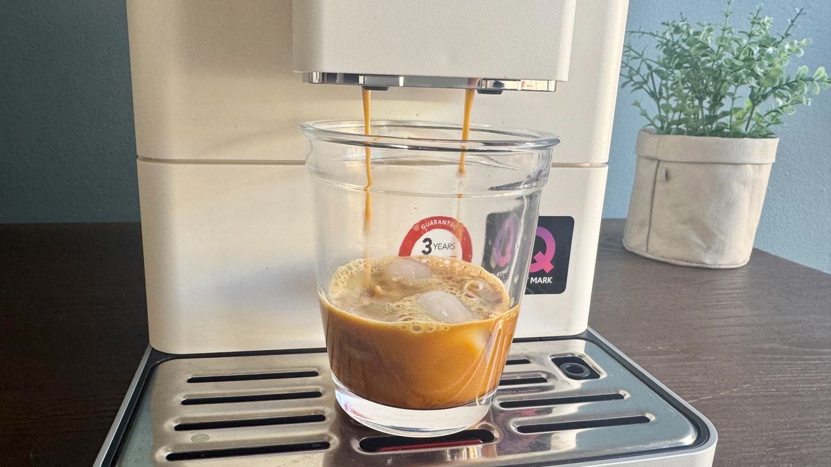 Espresso shot with ice cubes
