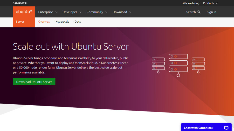 Tangkapan layar situs web untuk Server Ubuntu
