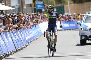 Damien Howson (Orica-Scott) punches the air in delight