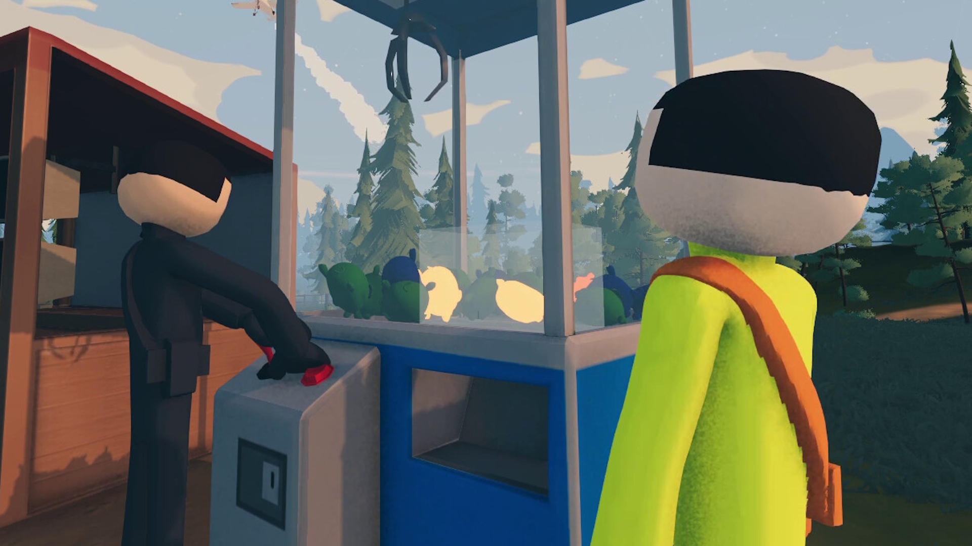 Needle In A Haystack screenshot of two low-poly characters at a skill crane