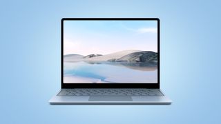 Microsoft Surface Laptop 4 on sky blue background