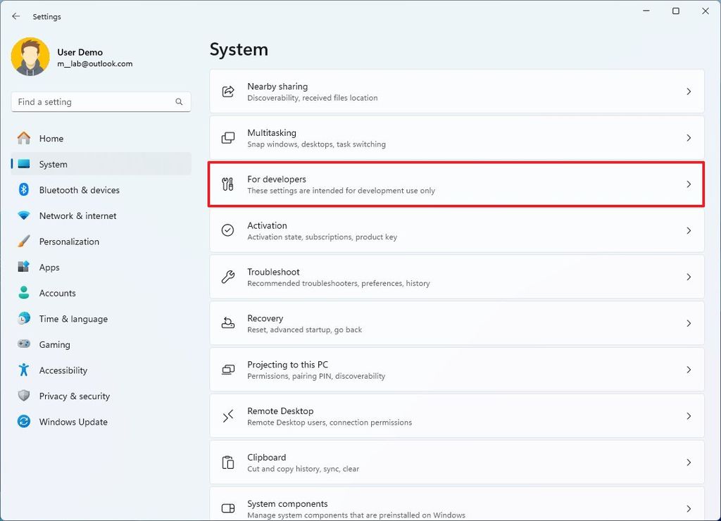 For developers settings