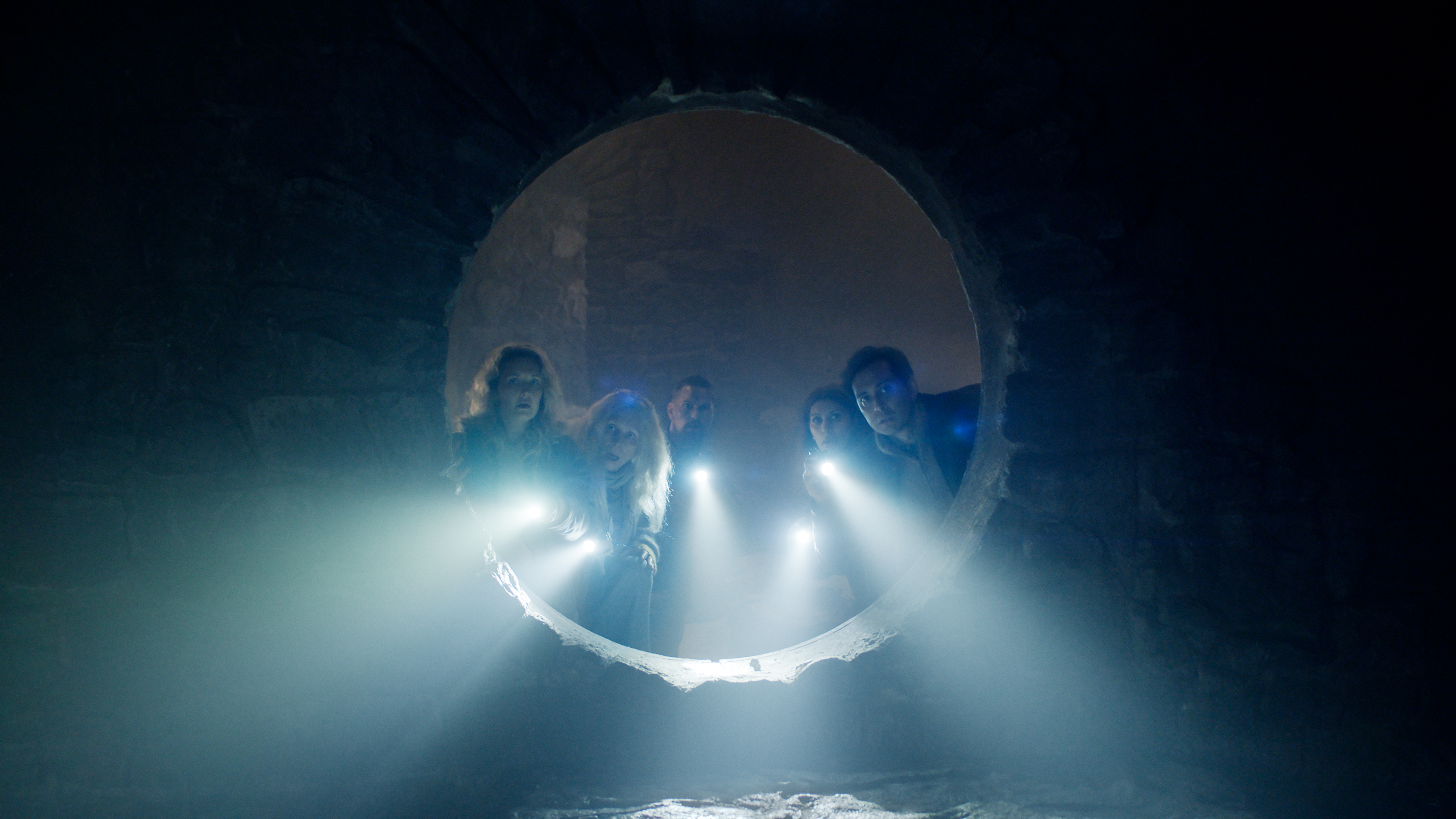 (L-R) Ine Marie Wilmann as Nora Tidemann, Anne Krigsvoll as Ester J. Tiller, Mads Sjøgård Pettersen as Kaptein Kristoffer Holm, Sara Khorami as Marion Rhadani and Kim Falck as Andreas Isaksen in "Troll 2" on Netflix