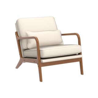 Carl Mid-Century Modern Chair in wood and white linen