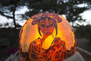 A carved pumpkin at the Night of 1,000 Jack-o'-Lanterns at the Chicago Botanic Garden