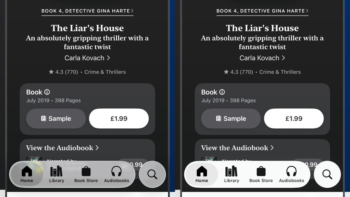 A comparison between the Liquid Glass design in iOS 26 beta 2 and iOS 26 beta 3.