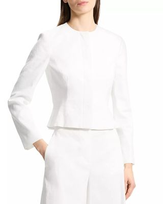 Model wearing white jacket