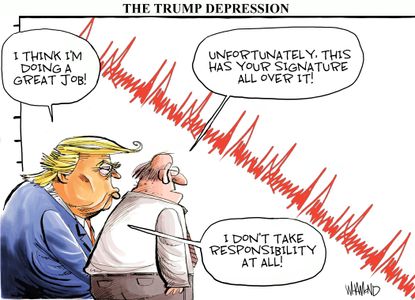 Political Cartoon U.S. Trump Coronavirus Wall Street decline responsibility chart