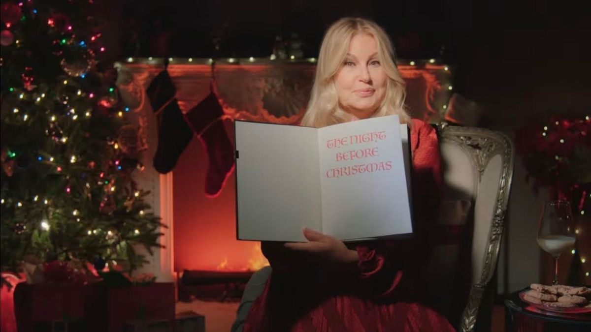 Jennifer Coolidge reading &#039;The Night Before Christmas&#039; for Netflix screenshot.