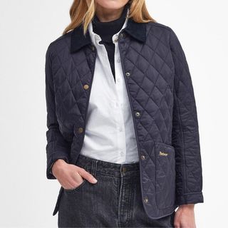 navy quilted Barbour coat