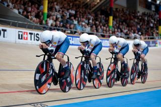 Great Britain's men's team pursuit squad in Ballerup 2024