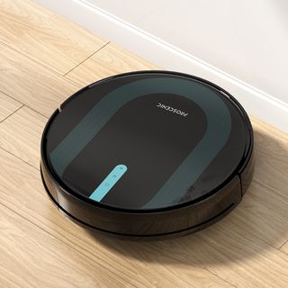 Image of Proscenic robot vacuum in press shot being used on hard flooring